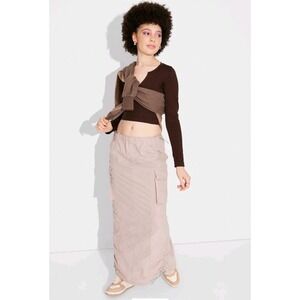 Wild Fable XXS‎ Beige Cargo Maxi Skirt Bungee Ruched Hem Utility Parachute Y2K